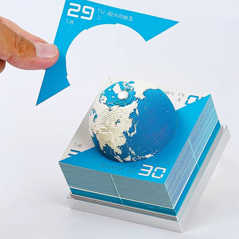 3D Memo Pad Calendar 2025 Tear Away Calendar Desk Calendar 3D Earth Time Piece Calendar Sticky Notes 2025 Calendar Paper Carving